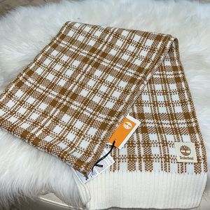 Timberland White and Brown Plaid Knit Scarf